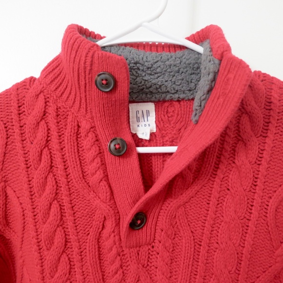 Gap Kids Red Cable Knit Pullover Sweater Sherpa Lined Collar XL Boys - Picture 4 of 6